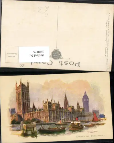 390076,Künstler AK Great Britain England London Houses of Parliament Boote