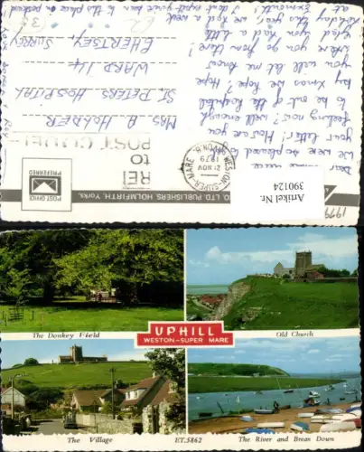 390124,Great Britain England Weston-super-Mare Village Old Church Donkey Field Mehrbildkarte