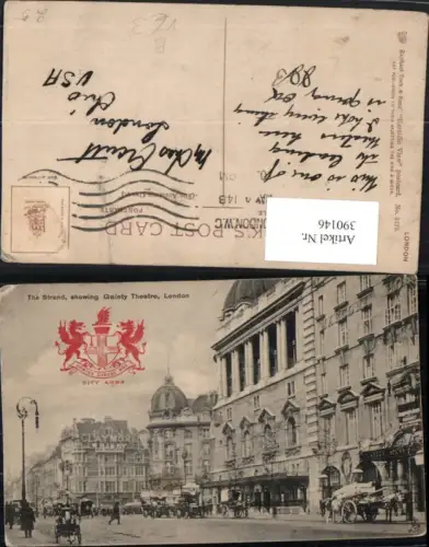 390146,Great Britain England London Strand showing Gaiety Theatre pub Raphael Tuck 2175