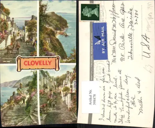 398478,England Clovelly Straßenansichten Stiegen Eseln Mehrbildkarte