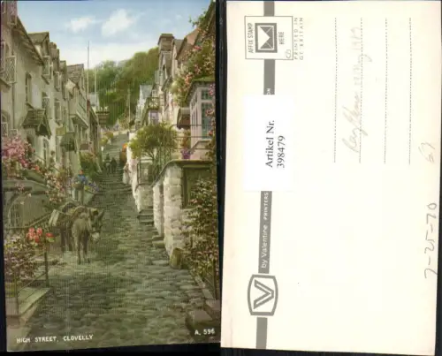 398479,England Clovelly High Street Straßenansicht Esel New Inn