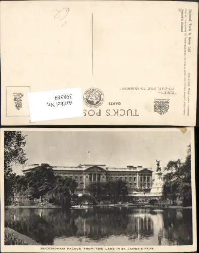 398569,England London Buckingham Palace from the Lake in St. James Park pub Raphael Tuck