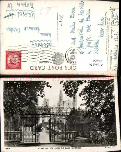 398651,England Cambridge Clare College from the Bak Schule Tor