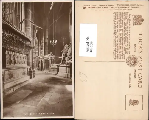 401539,England London Westminster Abbey North Ambulatory Innenansicht pub Raphael Tuck