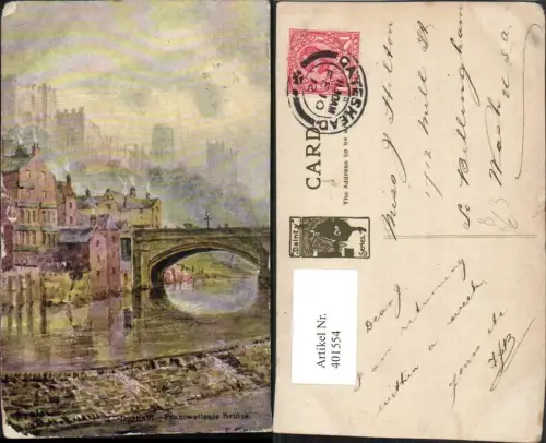 401554,Künstler AK T. Guy England Durham Framwellgate Bridge Brücke m. Burg