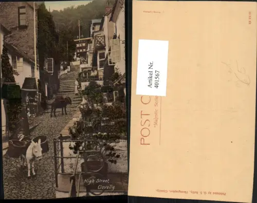 401567,England Clovelly High Street Straße Packesel Esel