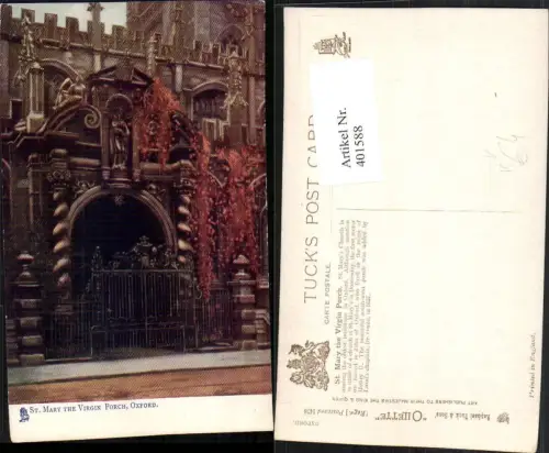 401588,Künstler AK England Oxford St. Mary the Virgin Porch Kirche pub Raphael Tuck 1476