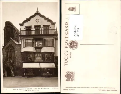 401638,England Exeter Mols Coffee House and St. Martins Church pub Raphael Tuck