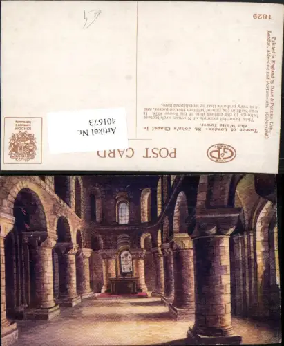 401673,Künstler AK England Tower of London White Tower St. Johns Chapel Kapelle