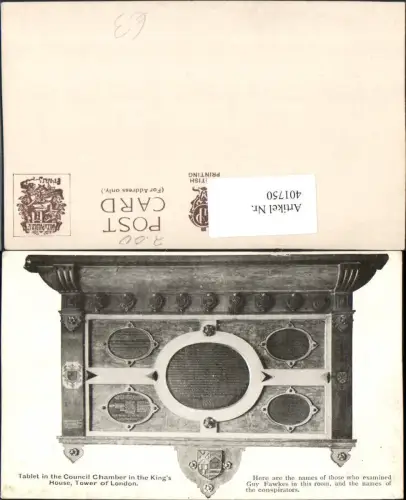 401750,England Tower of London Tablet in the Council Chamber in the Kings House