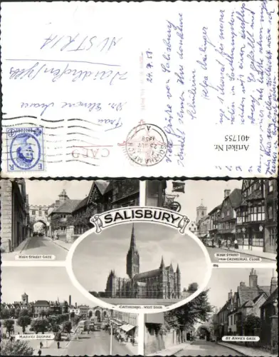 401755,England Salisbury High Street Gate Cathedral Market Square Mehrbildkarte
