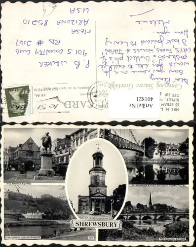 401821,England Shrewsbury St. Chads Church Bridge Market Square School Mehrbildkarte