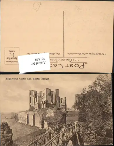 401849,England Kenilworth Castle and Rustic Bridge Ruine Brücke