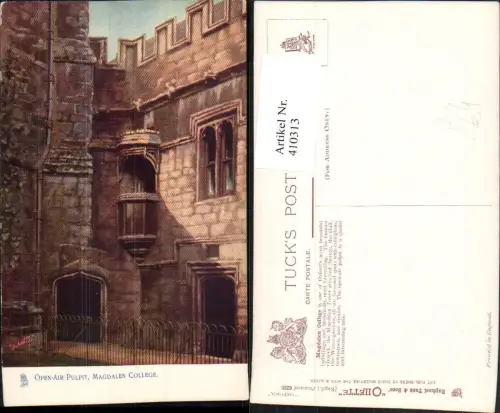 410313,Künstler AK England Magdalen College Open-Air Pulpit Kanzel pub Raphael Tuck 6218