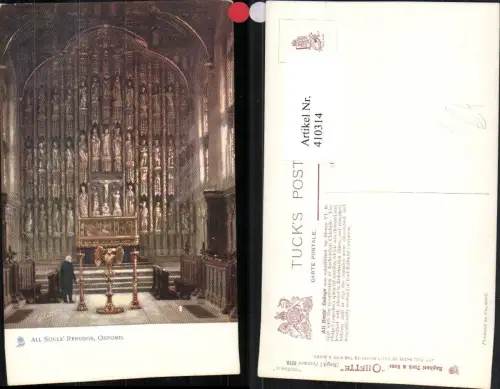 410314,Künstler AK England Oxford All Souls Reredos Kirche pub Raphael Tuck 6218
