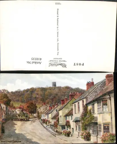 410335,Künstler AK England Dunster High Street Straßenansicht