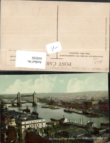 410350,England London Pool and Tower Bridge from Monument Teilansicht Brücke