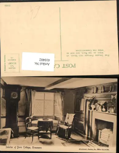 410402,England Grasmere Interior of Dove Cottage Zimmer Kamin