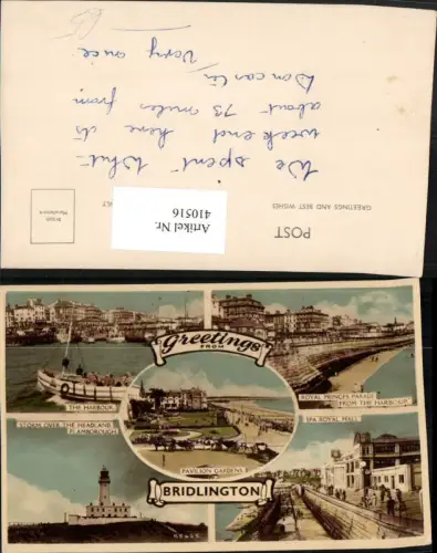 410516,England Bridlington Harbour Royal Hall Leuchtturm Mehrbildkarte
