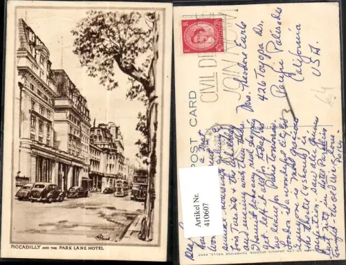 410607,Künstler AK England London Piccadilly and the Park Lane Hotel Straßenansicht