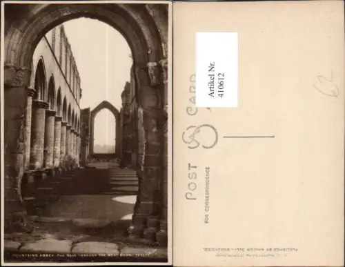 410612,England Fountains Abbey Nave through the west door Abtei Ruine