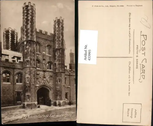 433993,England Cambridge St. Johns College Entrance Gate Tor