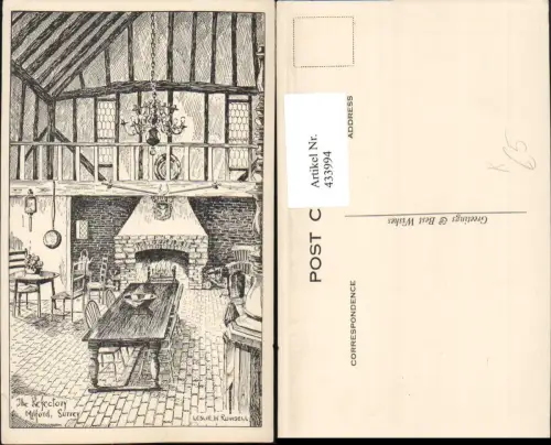 433994,Künstler AK Leslie W. Rowsell England Surrey Refectory Milford Innenansicht