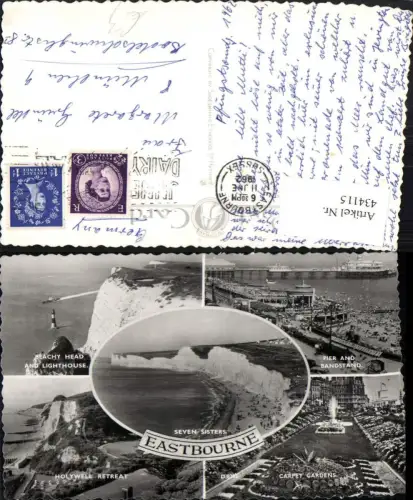 434115,England Eastbourne Pier Bandstand Seven Sisters Lighthouse Leuchtturm Mehrbildkarte