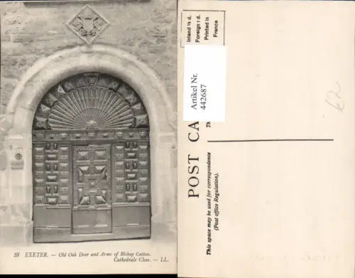 442687,England Exeter Old Oak Door and Arms of Bishop Cotton Portal Tür