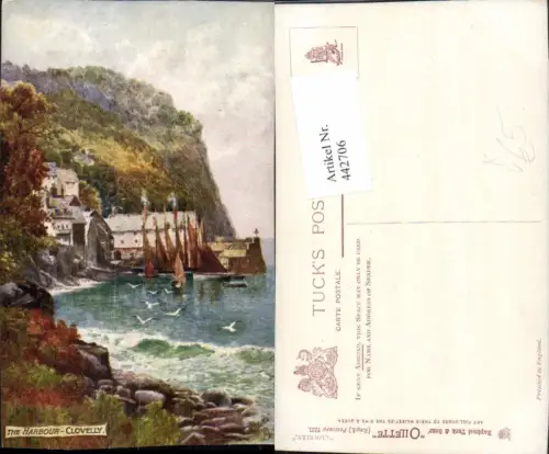 442706,Künstler AK England Clovelly Harbour Hafen Küste pub Raphael Tuck 7233