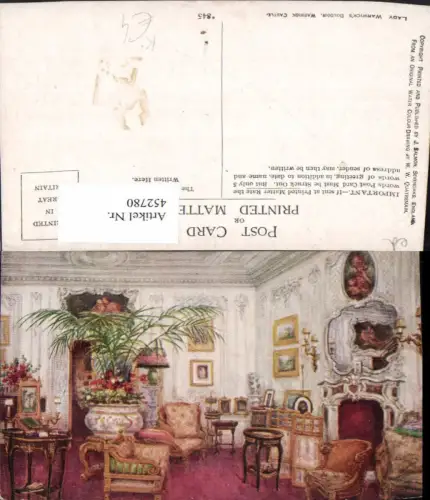452780,Künstler AK W.W. Quatremain England Warwick Castle Boudoir Innenansicht