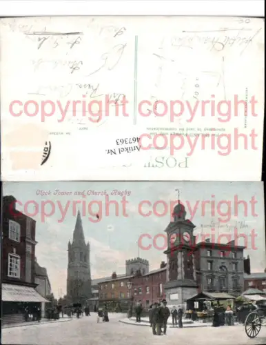 467363,England Rugby Clock Tower and Church Kirche Straßenansicht