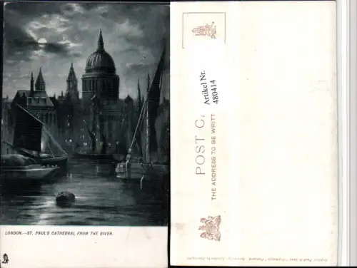 480414,Künstler AK England London St. Pauls from River Mondschein pub Tuck