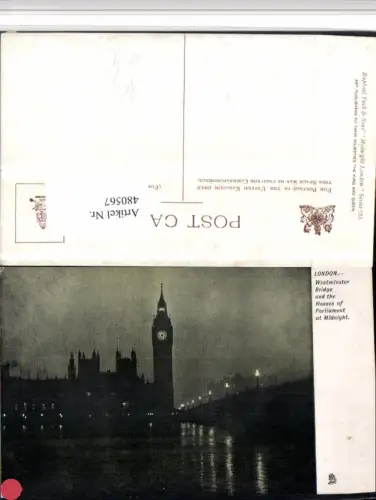 480567,Künstler AK England London Houses of Parliament Bridge pub Tuck 953