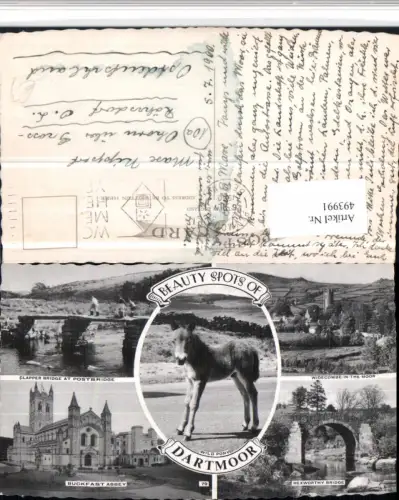 493991,England Dartmoor Buckfast Abbey Esel Brücke Mehrbildkarte
