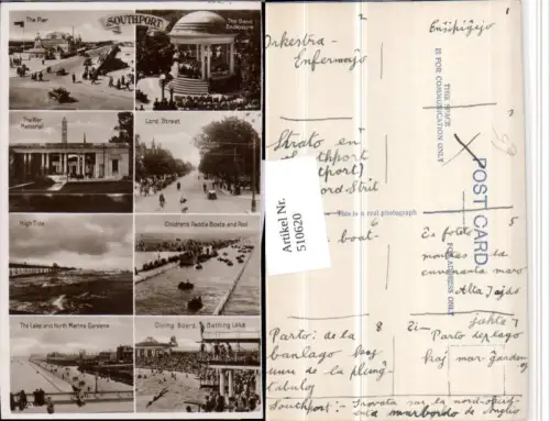 510620,England Southport Pier War Memorial Bathing Lake Mehrbildkarte