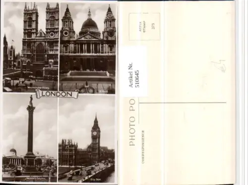 510645,England London St. Pauls Westminster Big Ben Nelson Column Mehrbildkarte