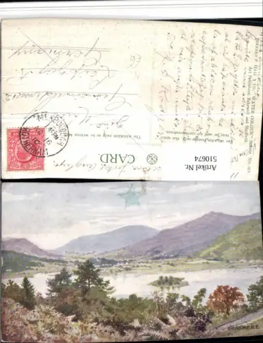 510674,Künstler AK England Grasmere See Bergkulisse