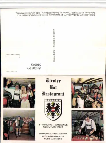 510675,England London Tiroler Hut Restaurant Tracht Bier Mehrbildkarte