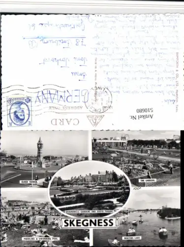 510680,England Skegness Clock Tower Gardens Paddling Boote Mehrbildkarte