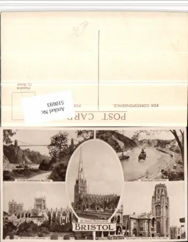 510693,England Bristol Bridge River Avon University Cathedral Mehrbildkarte