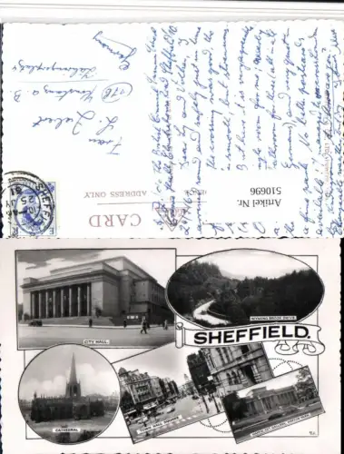 510696,England Sheffield City Hall Cathedral Mappin Art Gallery Mehrbildkarte