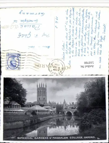 510700,England Oxford Botanical Gardens and Magdalen College Turm