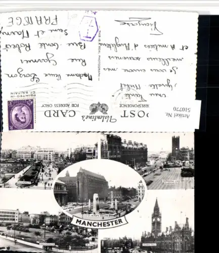 510770,England Manchester Town Hall Cathedral Mehrbildkarte Nachgebühr Stempel