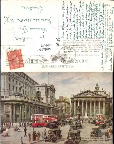 546442,Künstler AK England London Autos Oldtimer Bus Autobus Bank Banc of England Royal Exchange