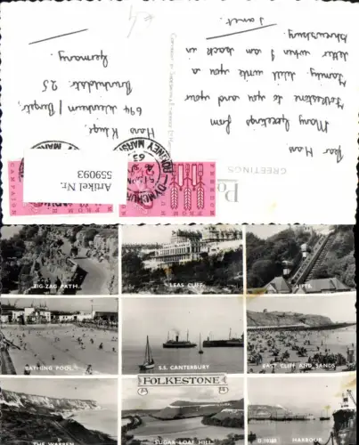 559093,Mehrbild Ak England Folkestone Lifts Leas Cliff Bathing Pool Dampfer Schiff