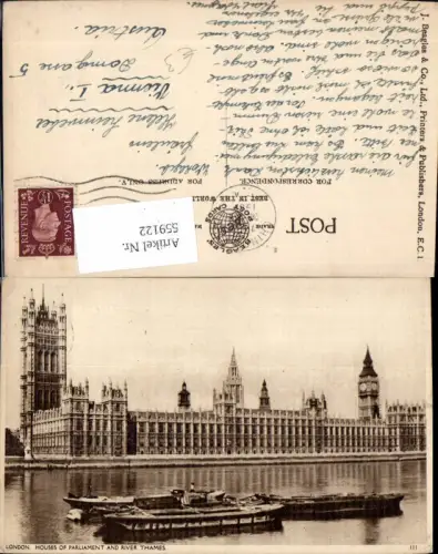 559122,England London Houses of Parliament and River Thames Boote