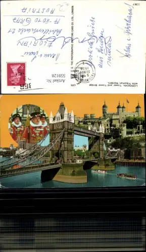 559128,Mehrbild Ak England London Tower and Tower Bridge with Yeoman Warders