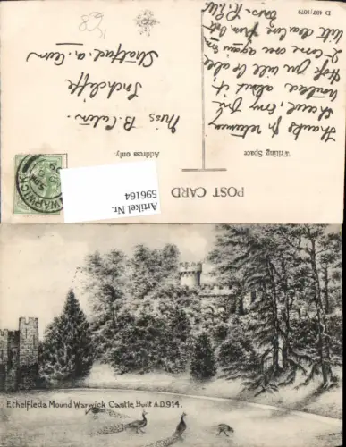 596164,Künstler Ak Ethelfleda Mound Warwick Castle Pfau Vogel United Kingdom