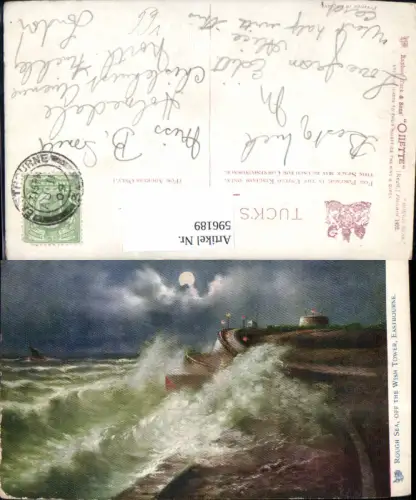 596189,Künstler Ak Rough Sea off the Wish Tower Eastbourne United Kingdom pub Raphael Tuck Sons 1492